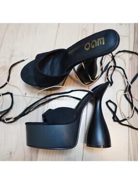 EGO Lace Up Platform Heels Black UK6